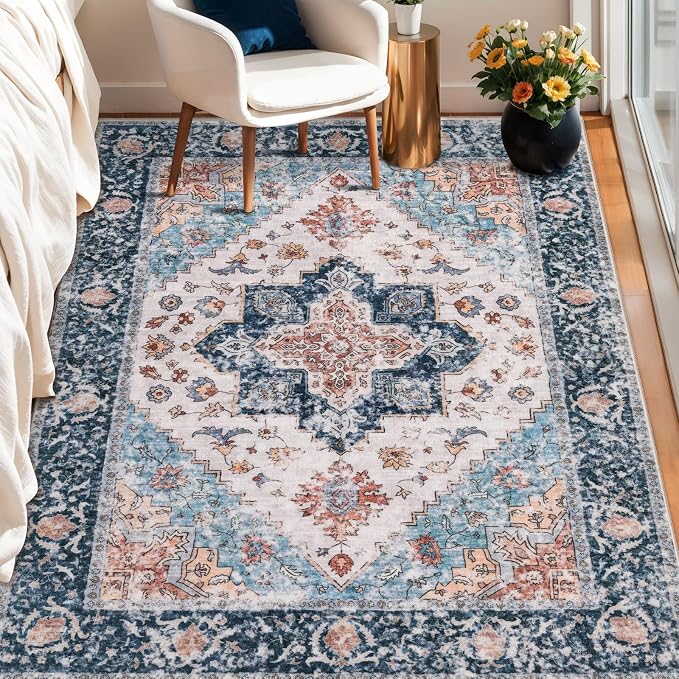 SERISSA Area Rug 3x5 Boho Rugs for Bedroom, Washable Kitchen Rugs Non-Slip by SERISSAHomeDecorCollection