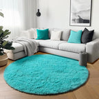 ONASAR Teal Blue Round Area Rug 4ft, Soft Fluffy Bedroom Bedside Floor Circle - Image 3