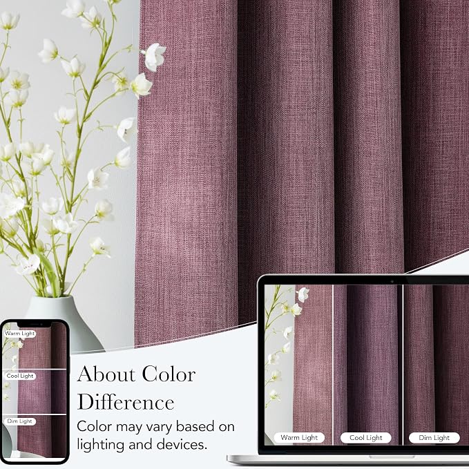 NICETOWN Greyish Purple Faux Linen Room Darkening Rod Pocket Curtains 63 inch - Image 5