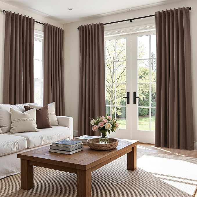Guken Mocha Mousse 100% Blackout Linen Curtains 96 Inch Length 2 Panels Set - Image 9
