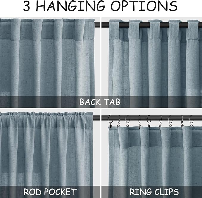 Nanspring Light Blue Linen Curtains 80 Inches Long 2 Panels Set - Image 2