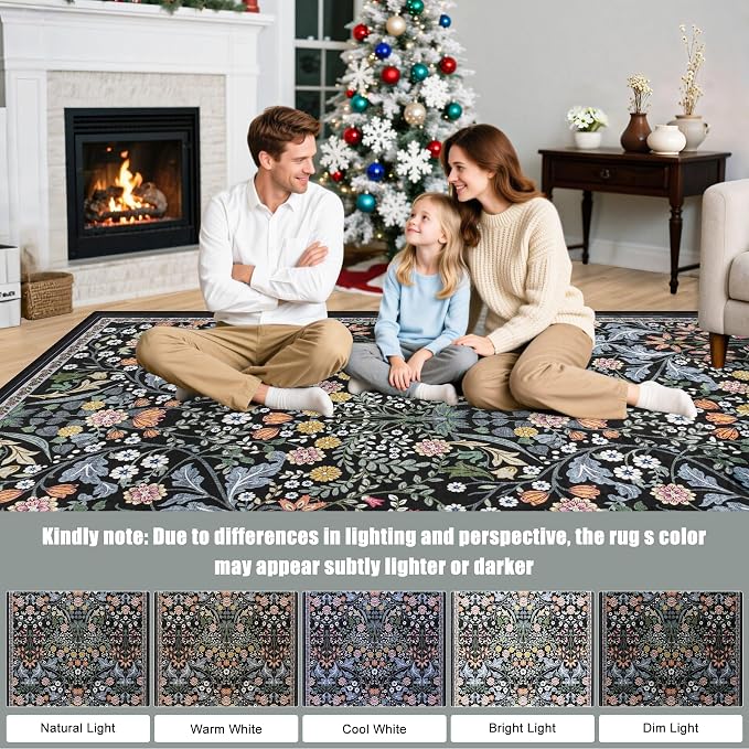 10x14 Area Rugs for Living Room: Floral Washable Rug Vintage Large Soft Boho - Image 9