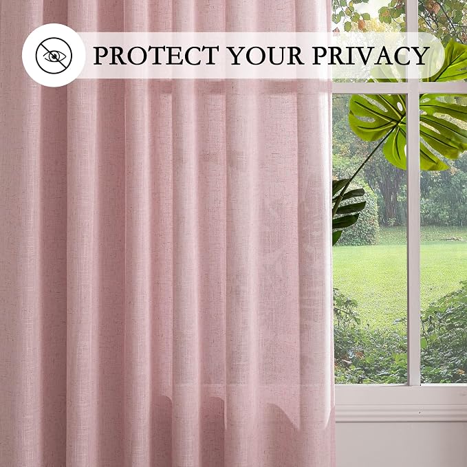 MYSKY HOME Pink Curtains for Girls Bedroom, Semi Sheer Nursery Curtains 63 Inch - Image 6