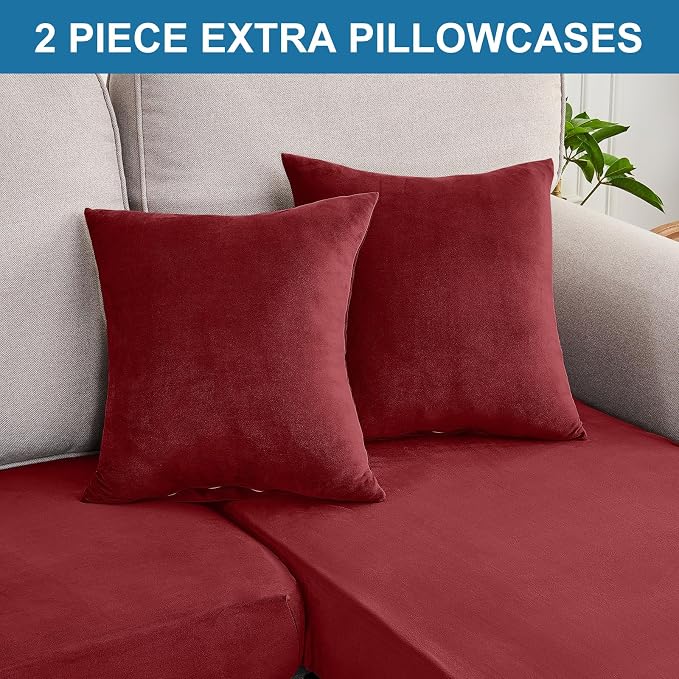 Couch Cover 8-Piece Elastic Velvet Couch Cushion Covers & Chaise Slipcovers - Image 8
