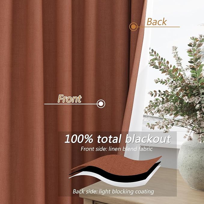 Guken Terracotta 100% Blackout Curtains 120 Inch Length 2 Panels Set Fall - Image 5