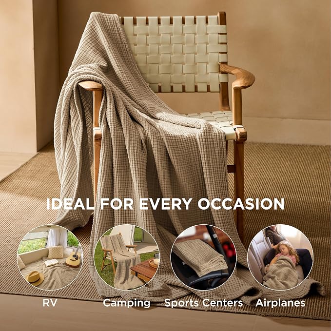 Bedsure 100% Cotton Muslin Throw Blanket Twin XL - Image 4