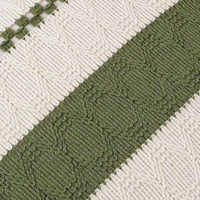 Fancy Homi Set of 1 Boho Moss Green Decorative Throw Pillow Cover 18x18 Inch - Image 4