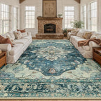 Area Rugs 10'x14' Washable Non-Slip, Floral Vintage Distress Print Pattern - Image 2