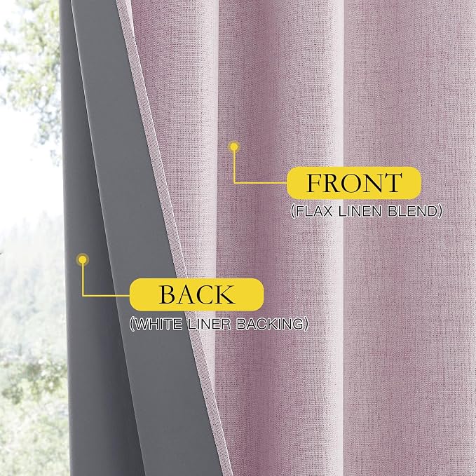 NICETOWN Pink Vintage Linen 100% Blackout Curtains - Image 6