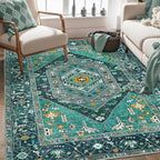 SERISSA 4x6 Boho Bedroom Rug, Washable Non Slip Vintage Teal Area Rugs - Image 5