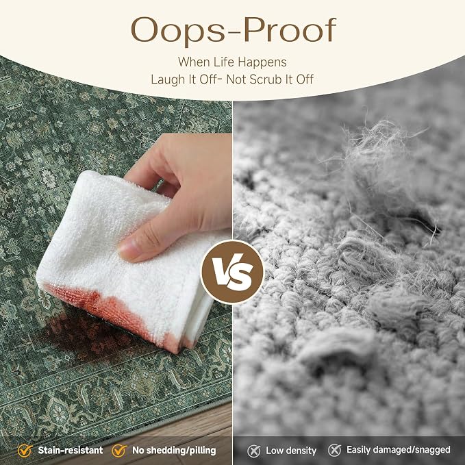 6x9 Washable Area Rug for Living Room Bedroom Vintage Green Carpet Soft Low - Image 7