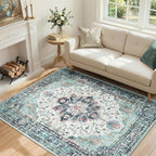 RELEANY Area Rugs 4'x6' Washable Non-Slip, Floral Vintage Distress Print by RELEANY