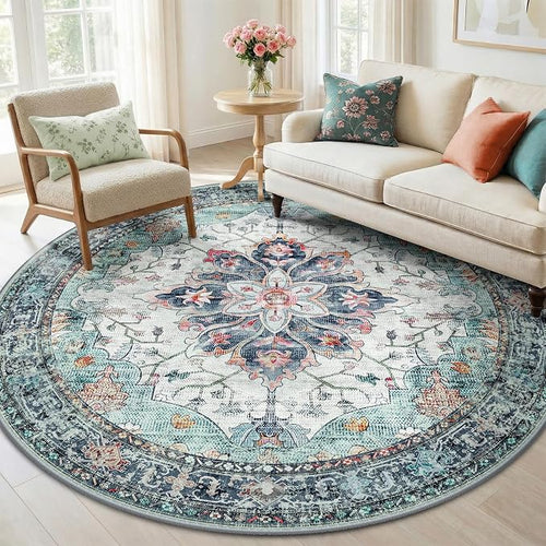 Area Rugs 6ft Washable Non-Slip, Floral Vintage Distress Print Pattern by RELEANY