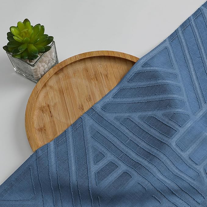 Simplebrand Semi Sheer Dusty Blue Curtains 30 Inch Length 2 Panels, Geometric - Image 7