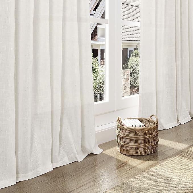 Linen Light Filtering Curtains 96 Inches Long 2 Panels Long Cream Semi Sheer - Image 6