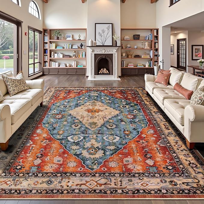 SERISSA Washable Rugs 9x12 Area Rugs, Large Non-Slip Boho Living Room Rug by SERISSAHomeDecorCollection