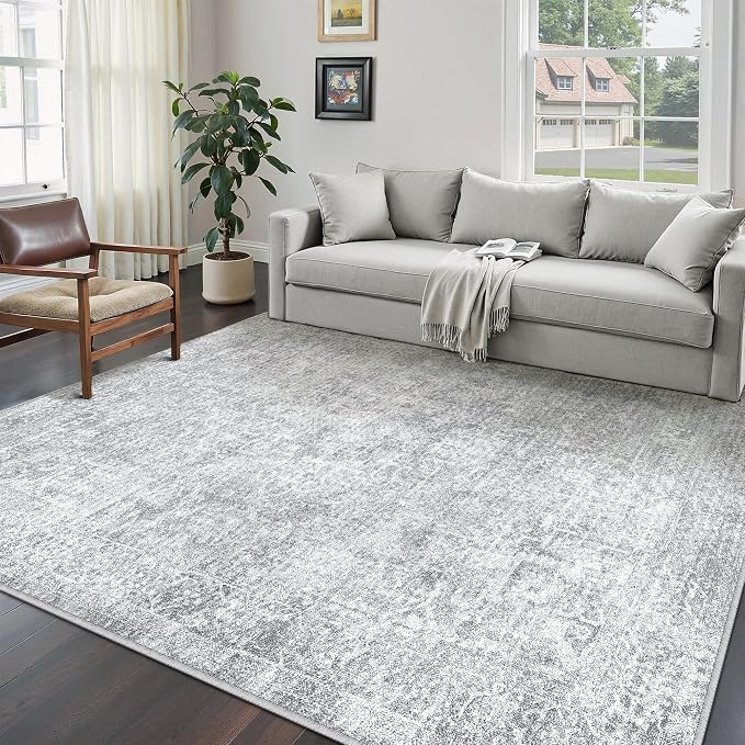 8x10 Area Rug Washable Vintage Living Room Carpet Large Indoor Non Slip Grey - Image 4
