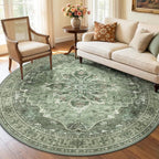 RELEANY Area Rugs 6ft Washable Non-Slip, Floral Vintage Distress Print Pattern by RELEANY