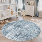5x5 Blue/Grey Round Rug 5ft Living Room Circle Rug Vintage Round Area Rug Non - Image 2