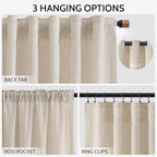 Cream Beige Linen Curtains for Living Room 100 Inches Long Light Filtering Semi - Image 2