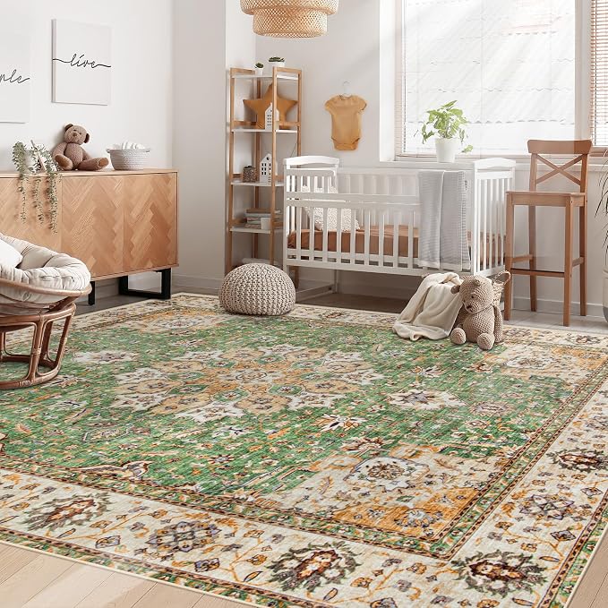 Area Rug 5x7 Washable Rug, Vintage Boho Medallion Rugs Non-Slip Soft Low Pile - Image 3