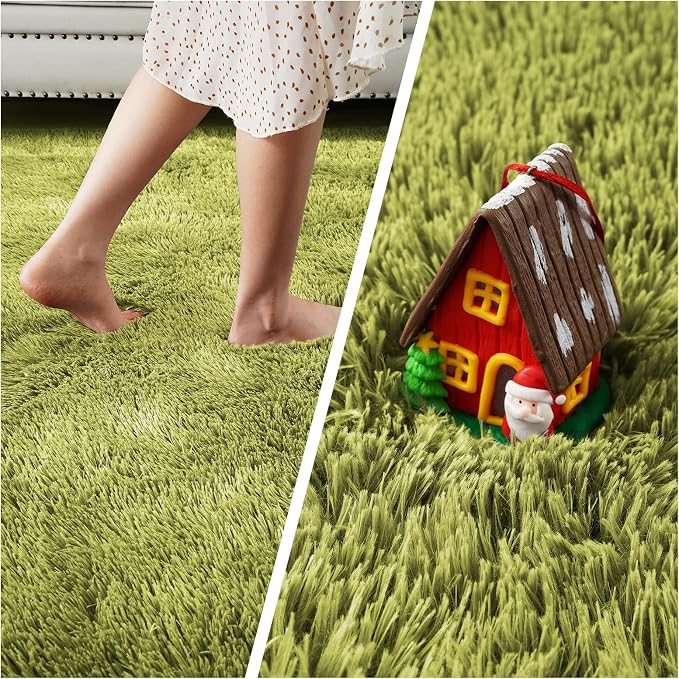 Green Grass Area Rugs for Bedroom, 3x5 Shag Fluffy Carpet, Fuzzy Furry Plush - Image 6