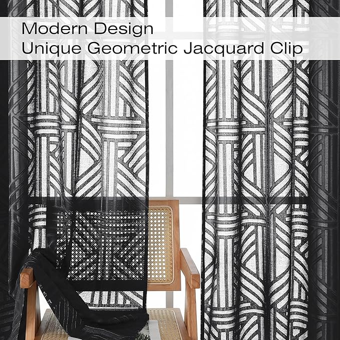Simplebrand Black Sheer Kitchen Curtains 36 Inch Length Tier Curtains 2 Panels - Image 3