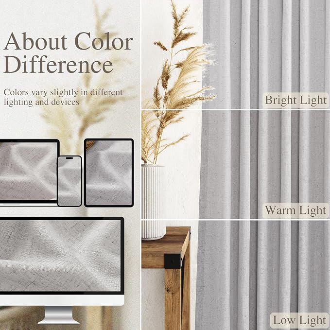 Grey Linen Curtains 102 Inches Long 2 Panels Set - Image 4