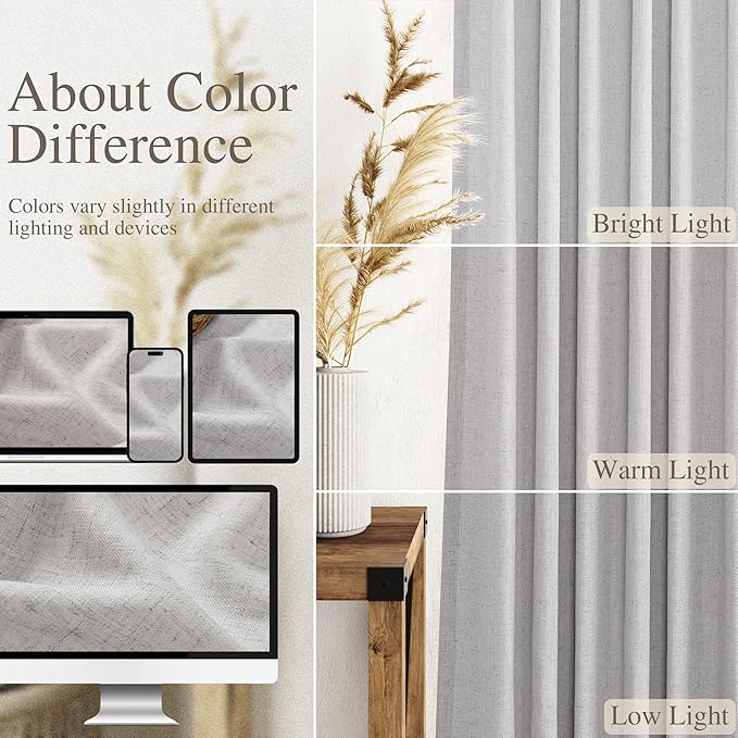 Grey Linen Curtains 90 Inch Length 2 Panels Set - Image 4