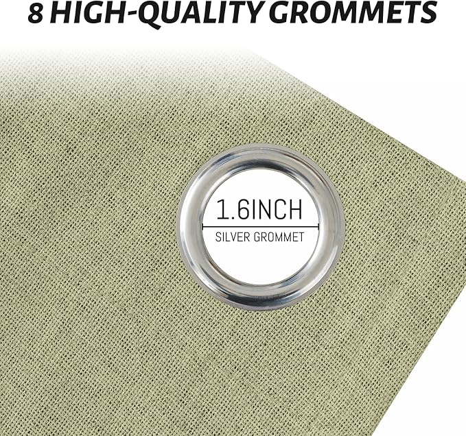 Yakamok Sage Green Linen Curtains 100% Blackout 72 Inches Long, Room Darkening - Image 4
