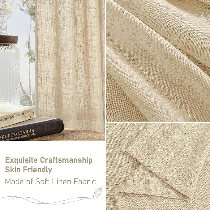 LAMIT Linen Curtains 40 Inch Length 2 Panels, Semi Sheer Light Filtering Panels - Image 6