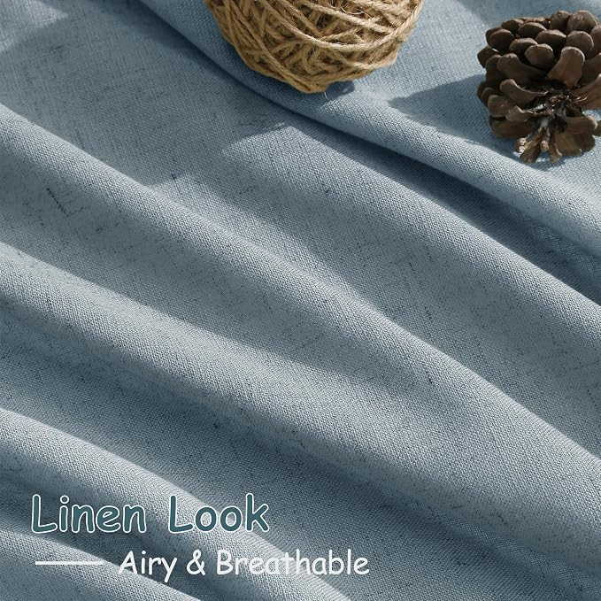 Light Blue Linen Curtains 90 Inch Long 2 Panels Set - Image 5