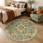 Area Rugs 4ft Washable Non-Slip, Floral Vintage Distress Print Pattern - Image 3