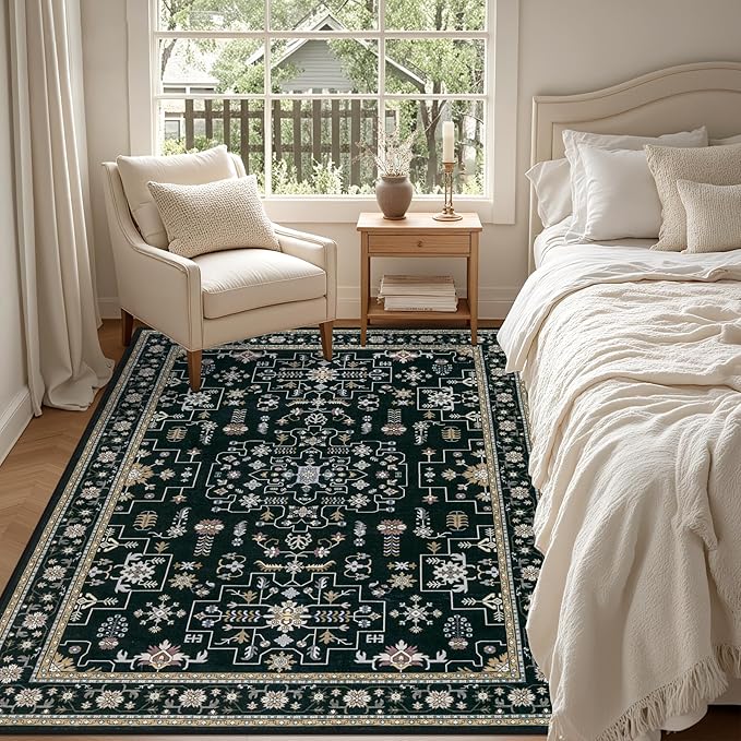 6x9 Area Rugs Living Room Rug: Washable Vintage Boho Medallion Rug No Slip - Image 4