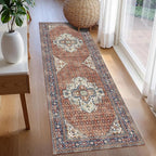 Washable Area Rug 2'6'' x 8' Vintage Traditional Persian Mat - Image 3