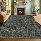 Vintage Dark Green Living Room Rug, 7x10 Washable Area Rugs - Image 8