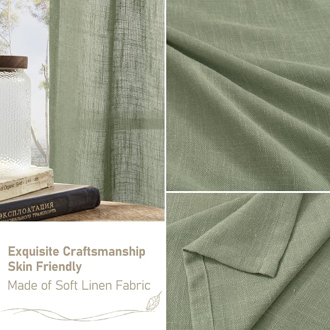 LAMIT Sage Green Linen Boho Curtains 80 inch Length 2 Panels, Light Filtering - Image 6