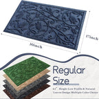 Boho Blue Floral Leaves Outdoor Indoor Entrance Doormats, Absorbent Durable - Image 2
