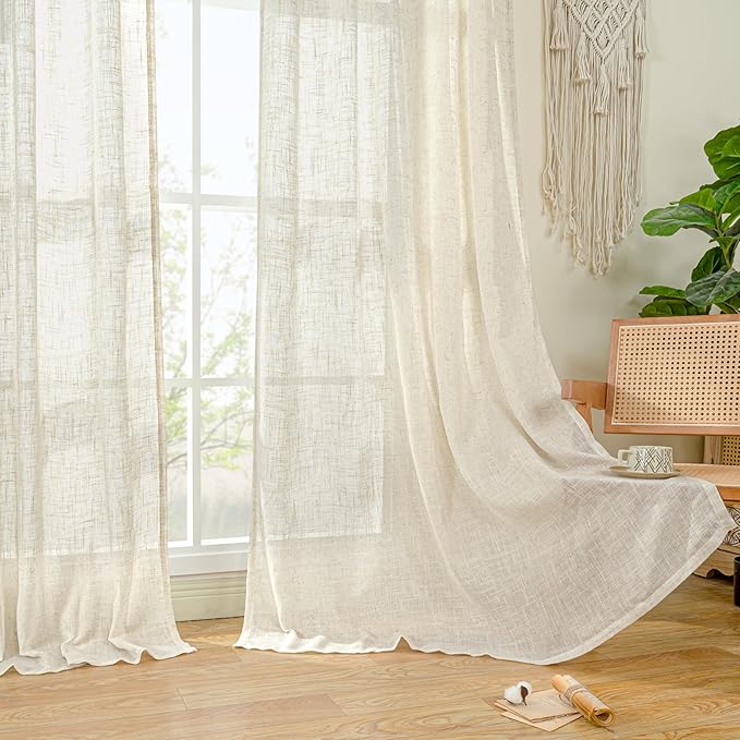 LAMIT Kitchen Semi Sheer Linen Curtains 24 Inch Long, Light Filtering Panels - Image 9