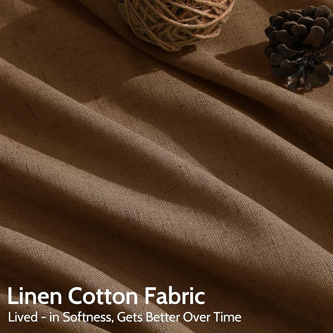 Tobacco Brown Linen Curtains 102 Inches Rod Pocket Back Tab Drapes 2 Panels Set - Image 4