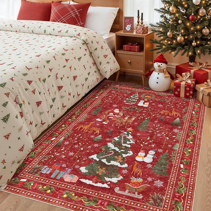UERMEI Christmas Area Rug Living Room Rugs: 4x6 Neutral Modern Washable Festive - Image 2