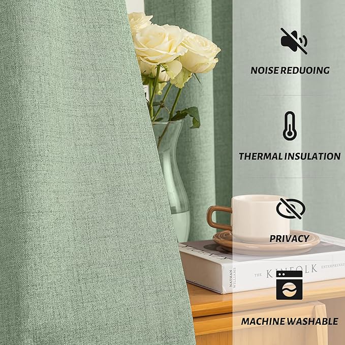 Yakamok Light Sage Green Linen Curtains 100% Blackout 96 Inches Long, Room - Image 5