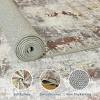 Living Room Rug 9x11 Beige Area Rugs Machine Washable Abstract Boho Large Rug - Image 8