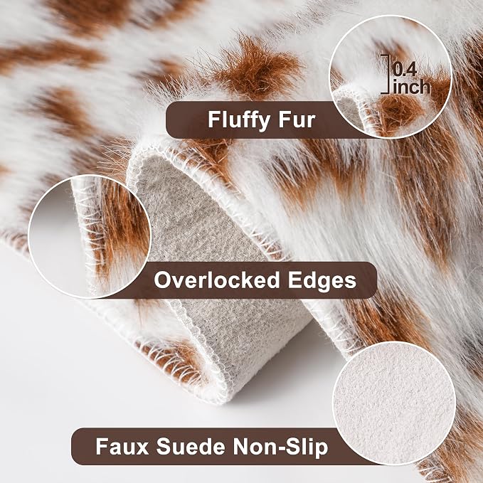 Cow Print Faux Cowhide Rug, Fluffy Fur 5.2x7 Feet Washable Cow Rugs - Image 3