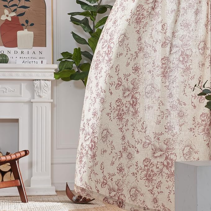 jinchan Linen Blend Curtain Floral Curtains - Image 8
