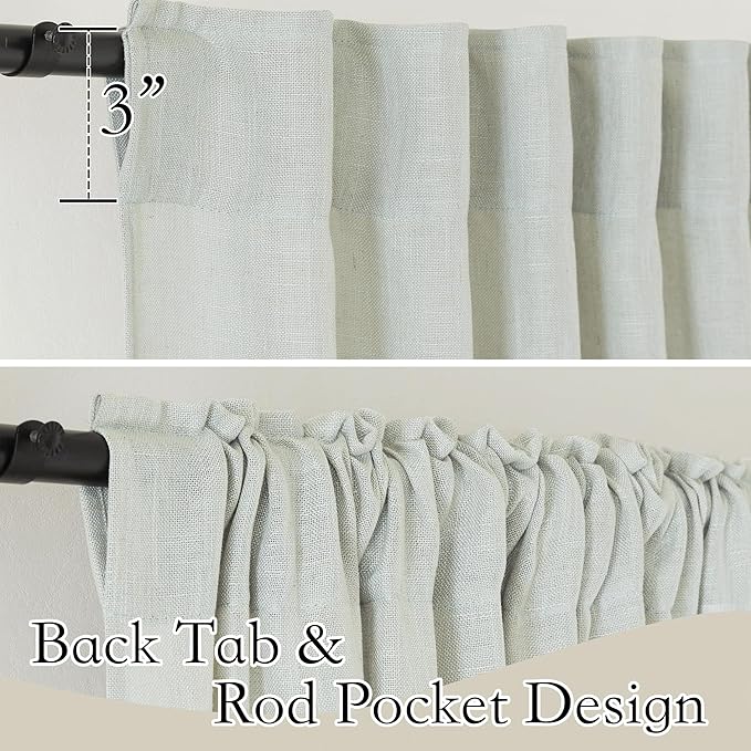 RYB HOME Sage Green Linen Blend Semi Sheer Curtains, 2 Panels Set, Light - Image 2