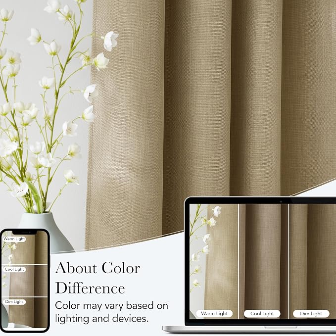 NICETOWN Faux Linen Oatmeal Blackout Curtains 84 inches Long - Image 3