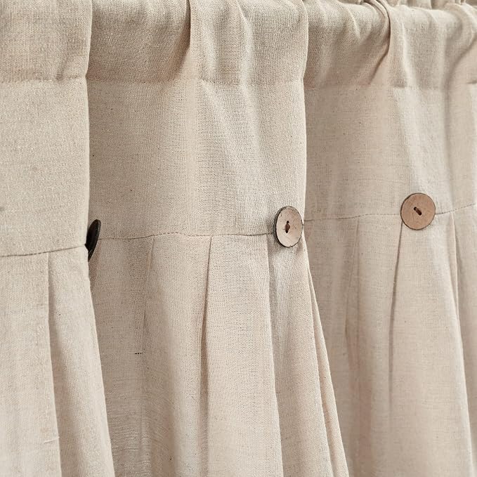 Lush Decor Linen Button Farmhouse Valance Curtians 52"W x 18"L Dark Linen - Image 3