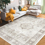 8x10 Rug - Cream & Grey Area Rug - Foldable Non Slip Vintage Rugs - Image 4