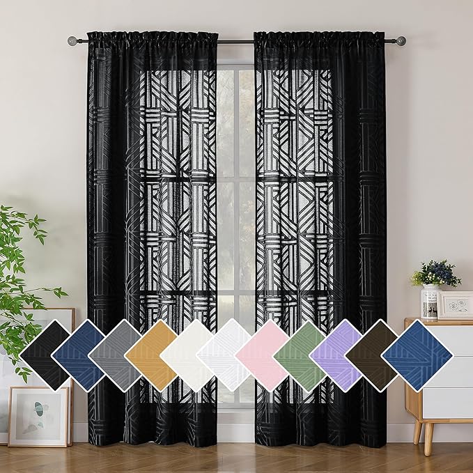 Simplebrand Black Sheer Curtains 72 Inch Length 2 Panels by Simplebrand